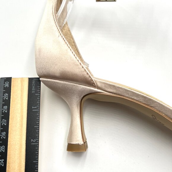 Jewel Badgley Mischka‎ Size 6.5 Champagne Satin Dress Sandals Kitten Heels Shoes - Picture 13 of 14